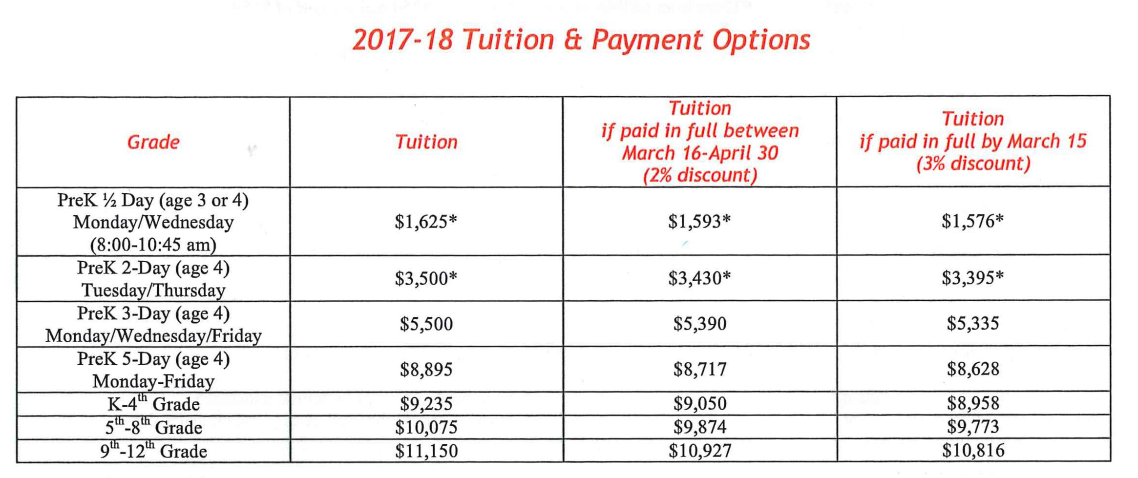 Tuition Payment Legacy Christian Academy