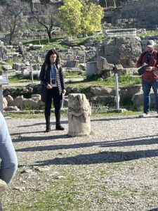 Day 11- Maria explaining the whipping post at the Bema