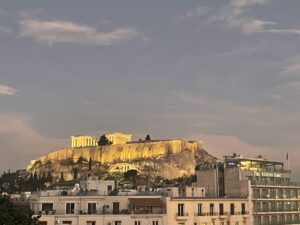 Day 11- Parthenon from hotel balcony at breakfast